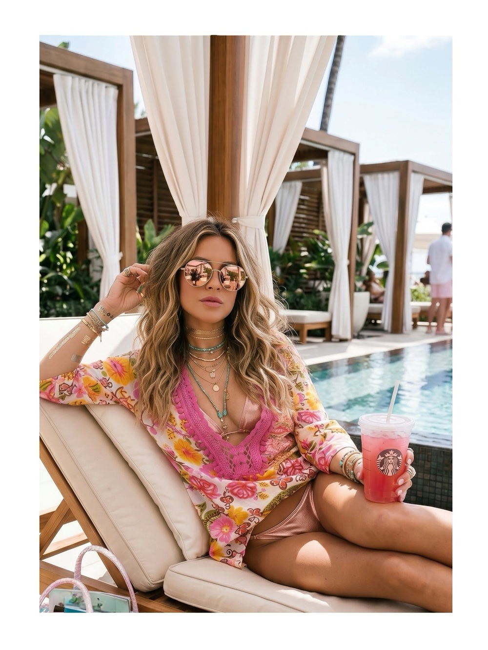 Monique Leshman 𑁍 Floral Print Pom Pom Tunic Top 𑁍 Fuchsia Pink Spring Yellow